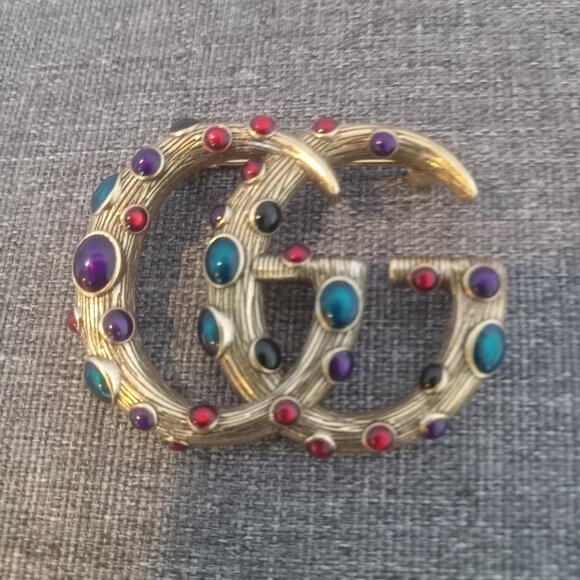 Gucci GG Silver Colorful Stones Brooch Pin - Picture 1 of 3
